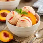 Peach Ice Cream: Best Homemade Recipe With Simple Ingredients 3 Peach ice cream recipe card with a scoop of ice cream