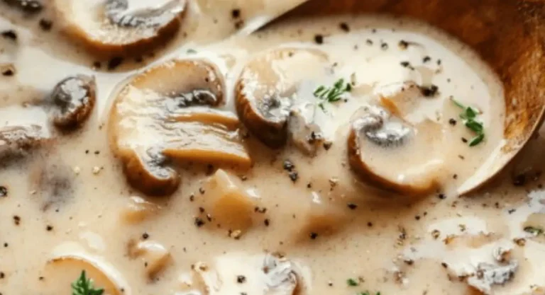 Cream of Mushroom Soup served warm with fresh parsley garnish in a white bowl.