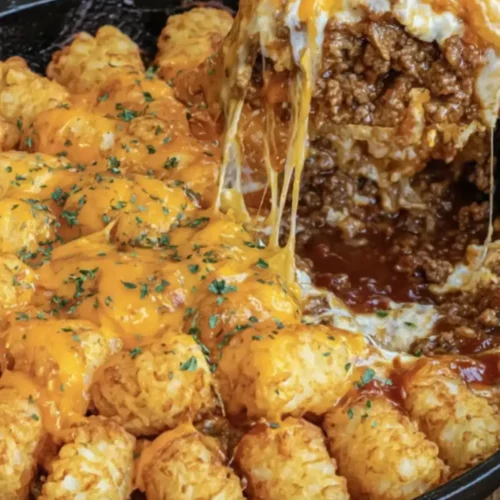 Sloppy Joe Tater Tot Casserole 2 Crispy creamy beef casserole with cheese and tater tots.