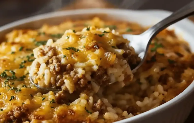 French Onion Ground Beef and Rice Casserole: A Cozy, Hearty One-Dish Meal