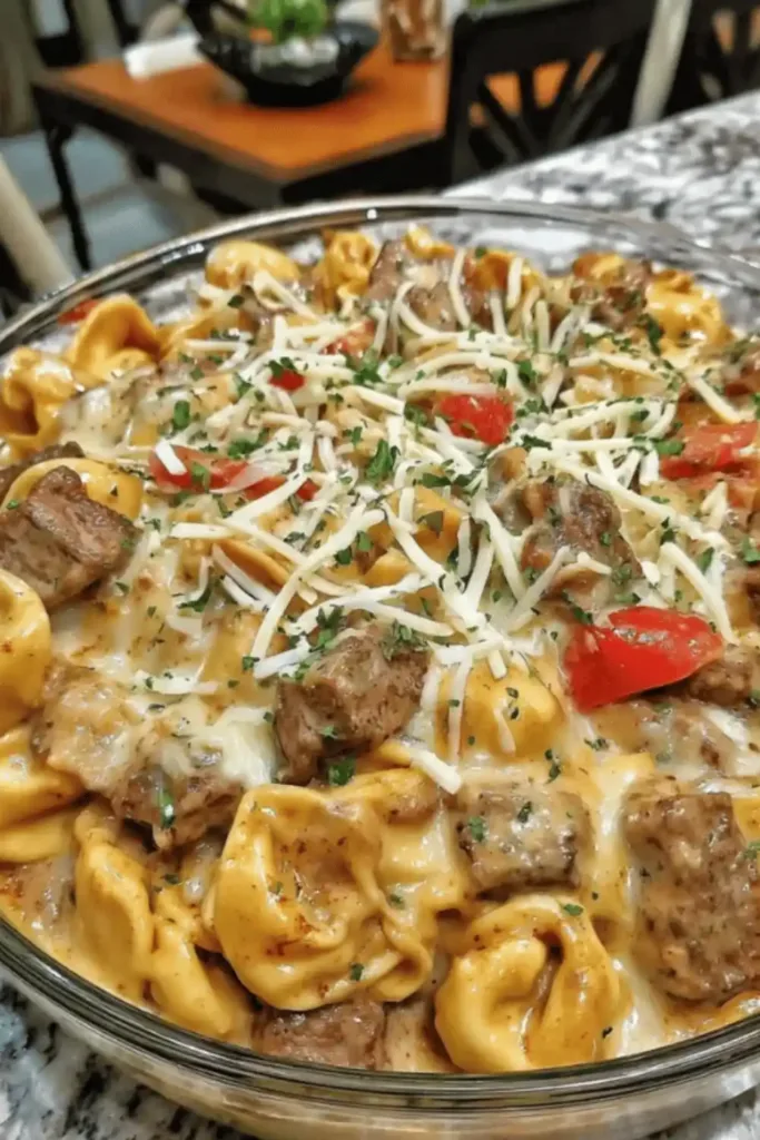 Golden Cheese Steak Tortellini Casserole 1