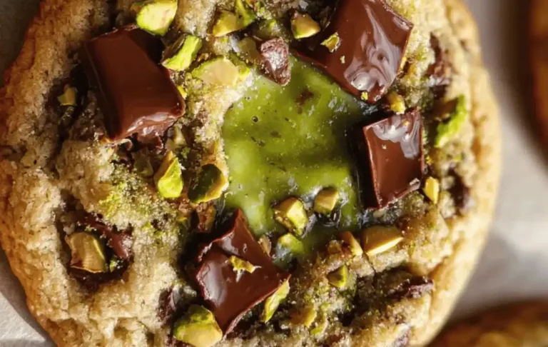 Freshly baked Pistachio Cream Cookies with gooey centers on a wire rack.