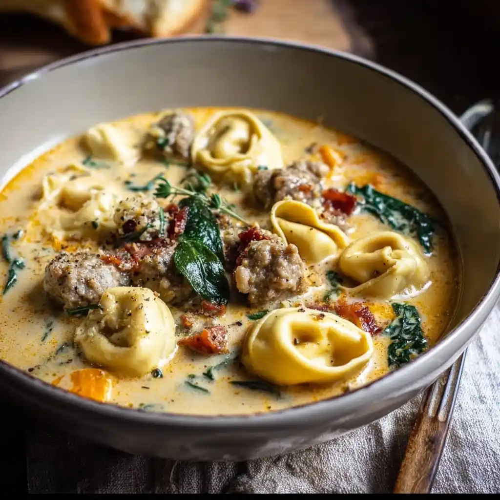 Easy Creamy Sausage Tortellini Soup