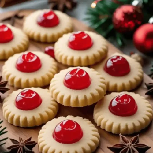 Christmas maraschino cherry shortbread cookies with maraschino cherries, perfect for Christmas celebrations.