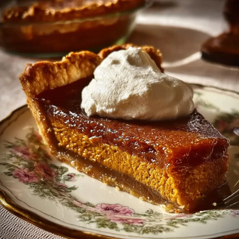 Slice of Apple Butter Pumpkin Pie with a dollop of whipped cream