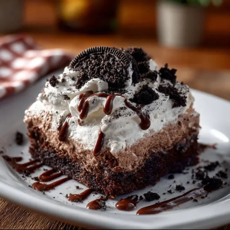 Rich Brownie Dirt Pudding layered with chocolate and creamy goodness