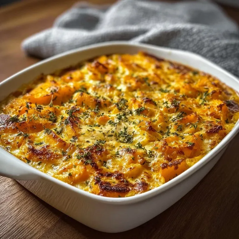 Delicious butternut squash casserole fresh out of the oven
