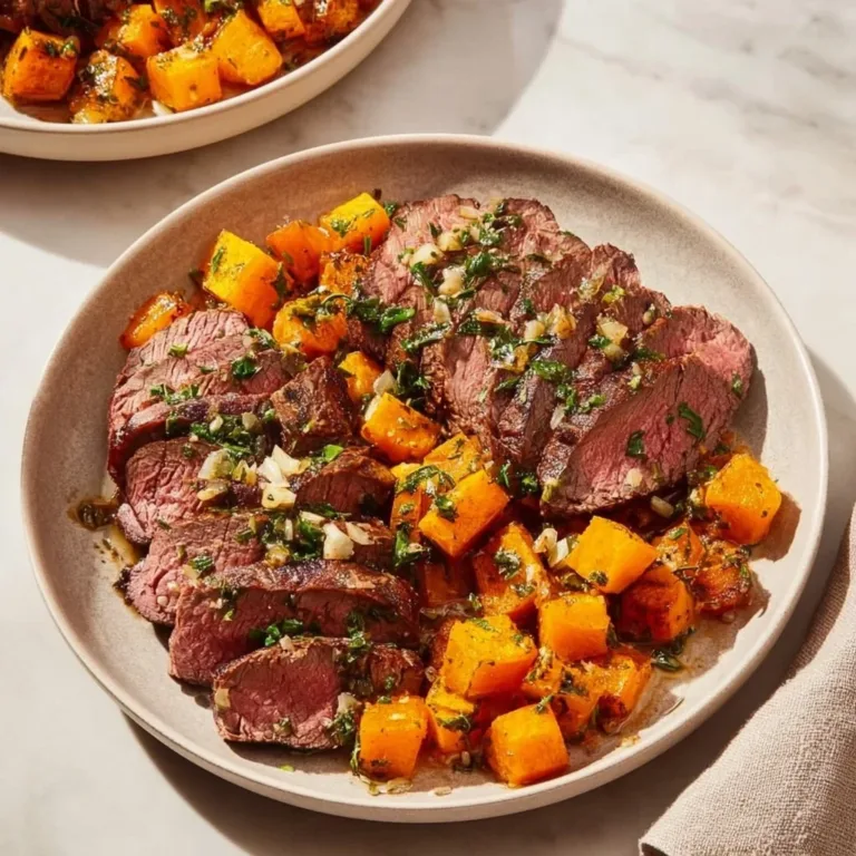 Butternut squash garlic herb steak with fresh herbs and spices