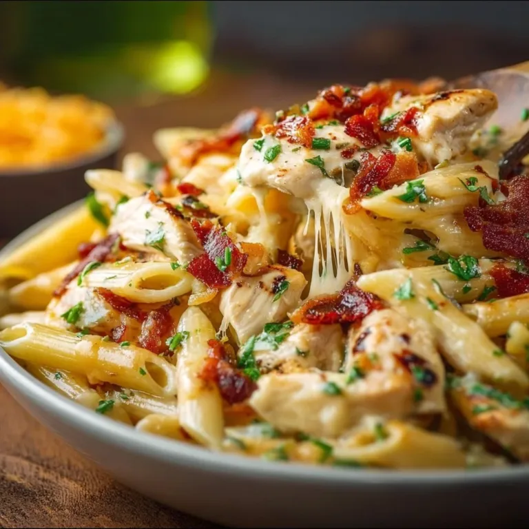 Creamy Crack Chicken Penne dish with rich flavors and garnishes