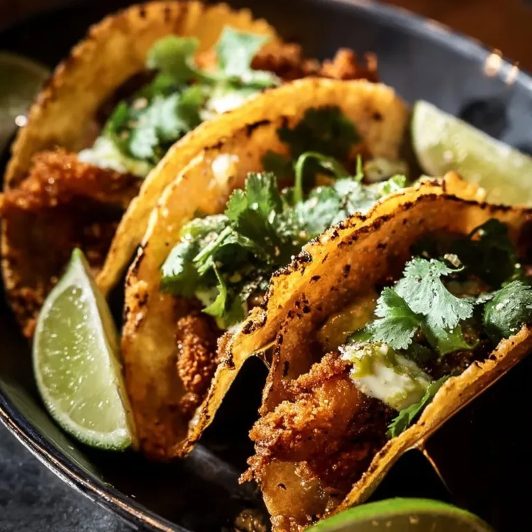 Crispy baked chicken tacos topped with fresh ingredients and served in a platter.