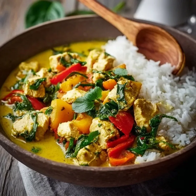 Delicious easy coconut curry served in a bowl with fresh herbs and spices.