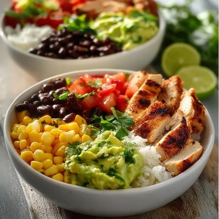 Low-calorie chicken burrito bowl with fresh ingredients and bold flavors