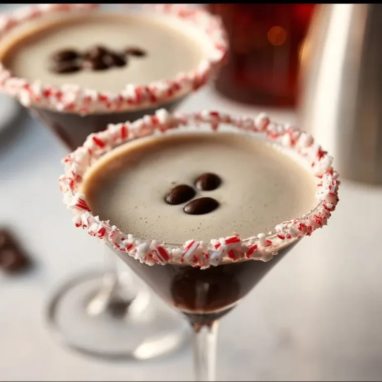 Festive peppermint espresso cocktail garnished with peppermint sprigs