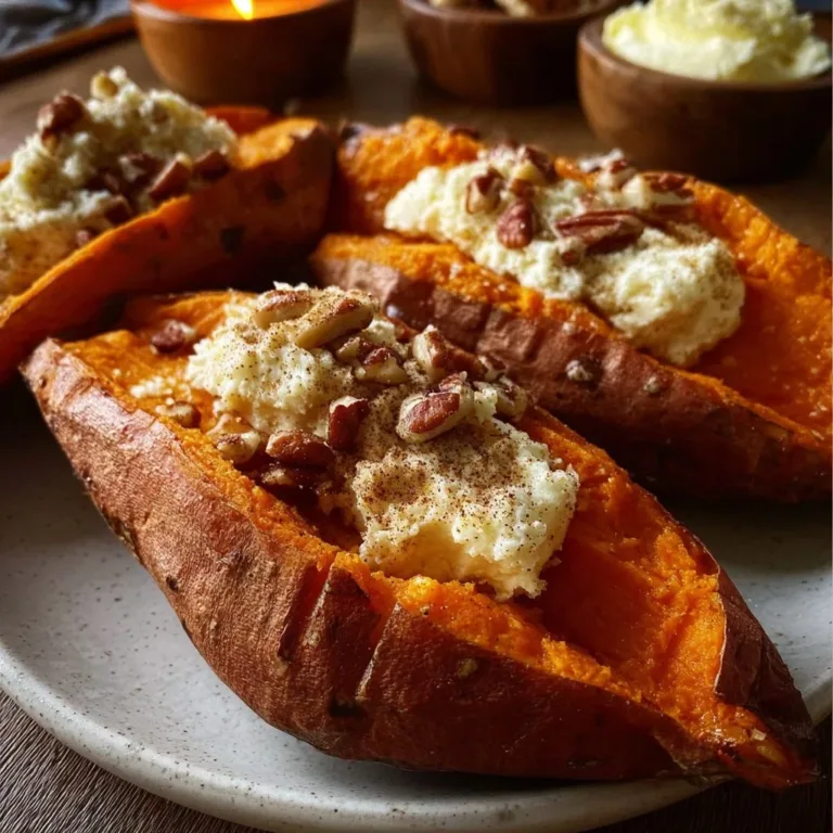Fluffy cinnamon butter baked sweet potato topped with creamy cinnamon butter