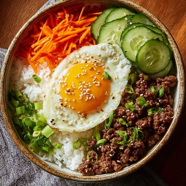 Korean Ground Beef Bowl with rice and vegetables, garnished with green onions.