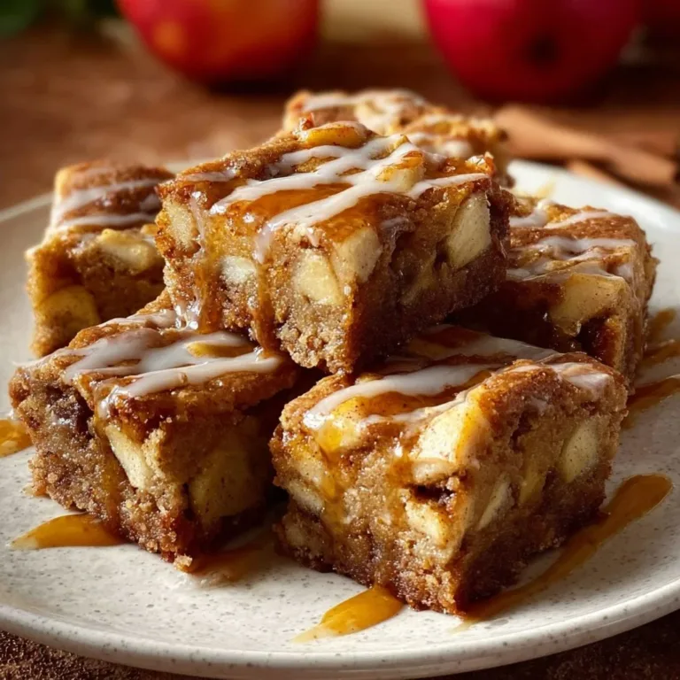Delicious maple glazed apple blondies topped with caramel drizzle.
