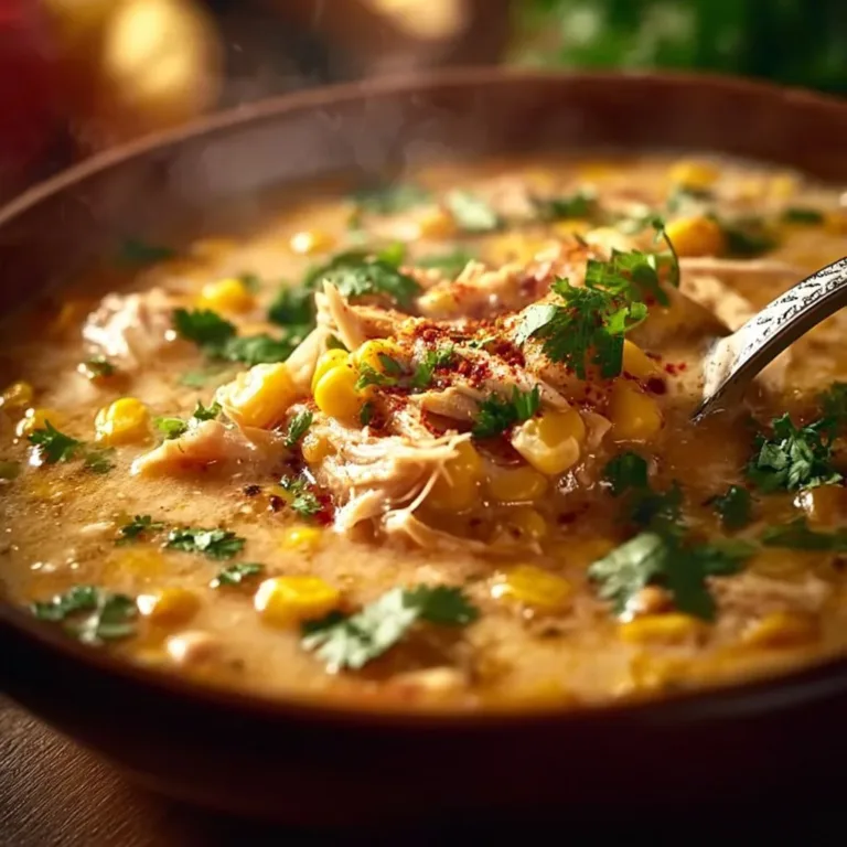 Bowl of Mexican Street Corn White Chicken Chili topped with fresh cilantro and corn