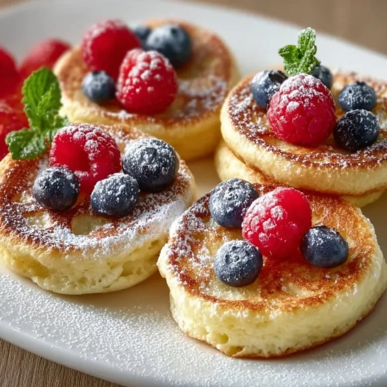Fluffy mini German pancakes served with fresh fruit and syrup