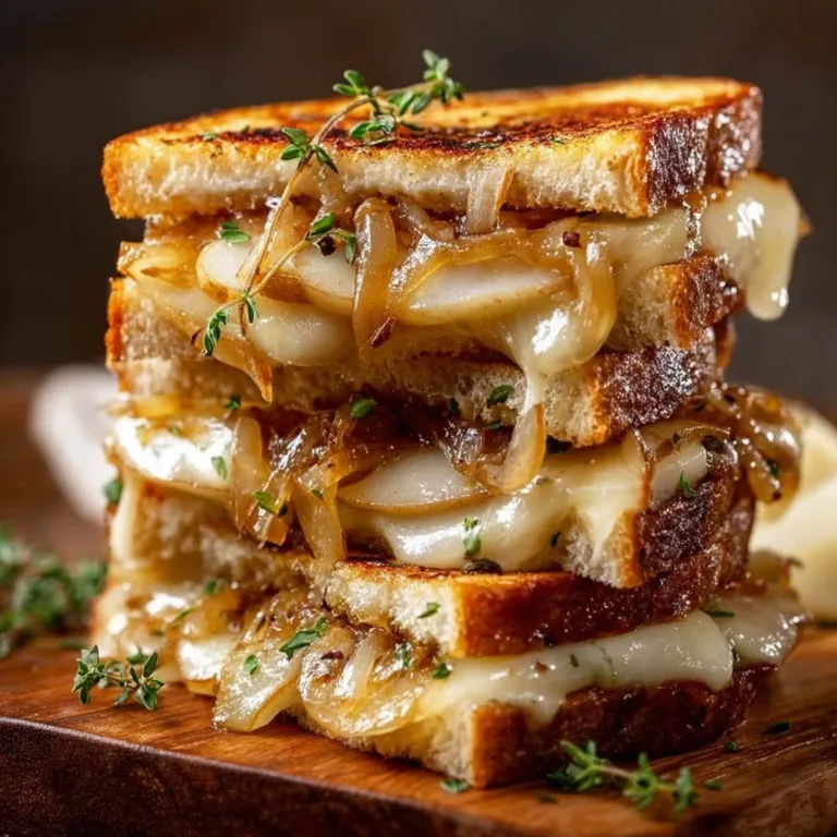 Gourmet pear and apple grilled cheese sandwich with caramelized onions.