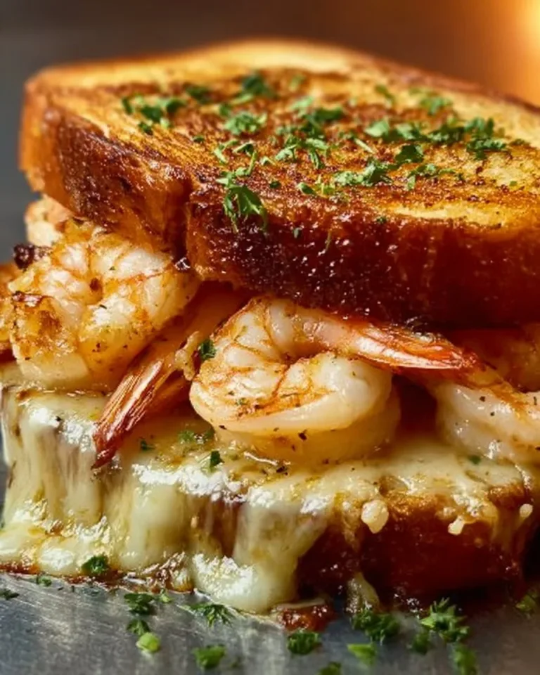 Shrimp grilled cheese sandwich with melted cheese and succulent shrimp