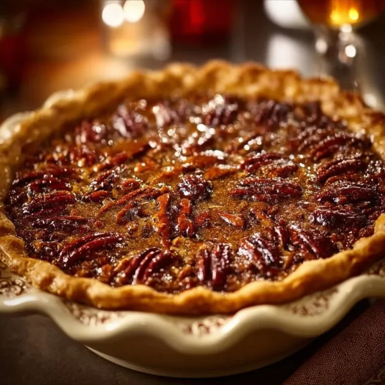 Southern Caramelized Pecan Pie with a golden crust and rich pecan filling