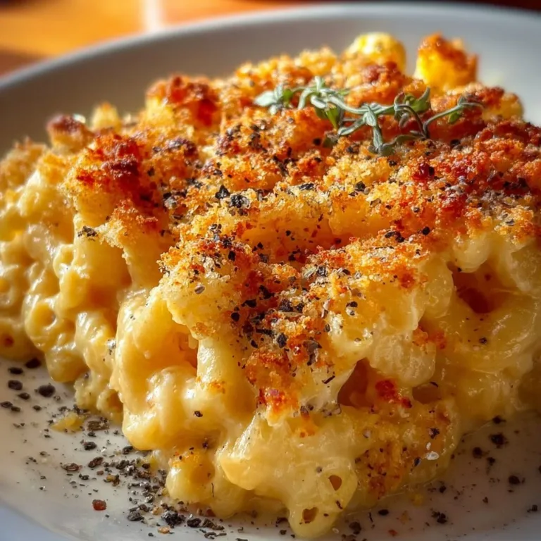 Delicious Southern Style Mac and Cheese topped with breadcrumbs and herbs