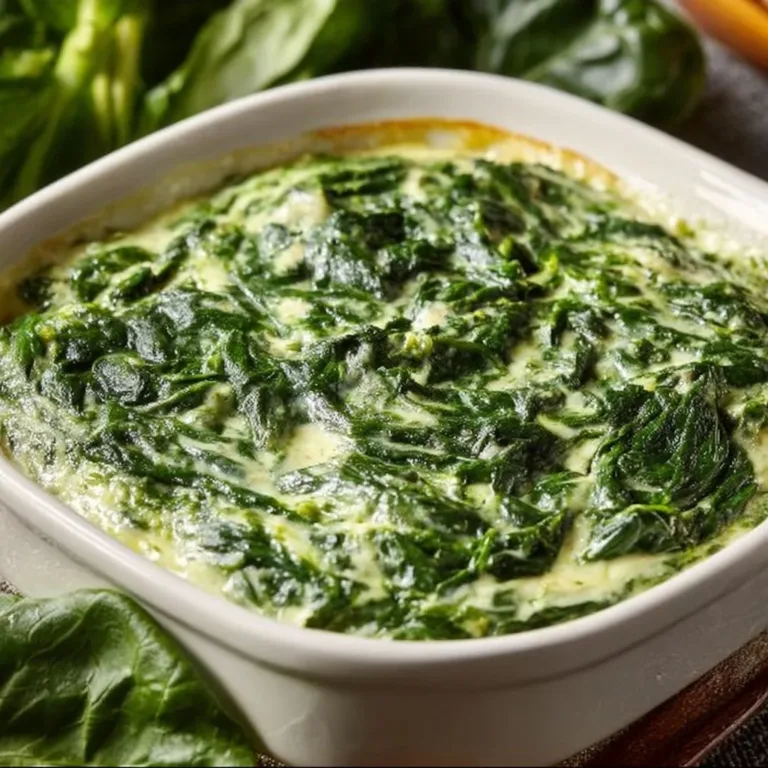Delicious stovetop creamed spinach served in a bowl, garnished and ready to enjoy.
