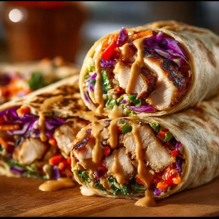 Thai Chicken Wrap filled with chicken and crunchy Asian slaw