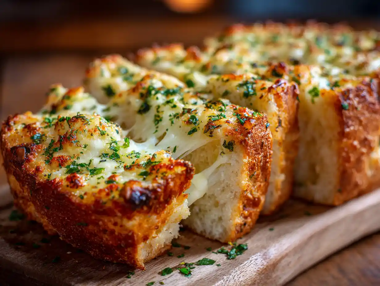 u8434162643 Close up of a freshly baked cheesy garlic bread l 7f2a10bf ca61 4d00 bb07 f2d401312f8f 3 1