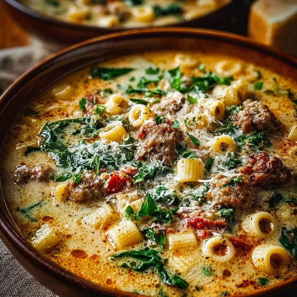 Creamy Parmesan Italian Sausage Ditalini Soup