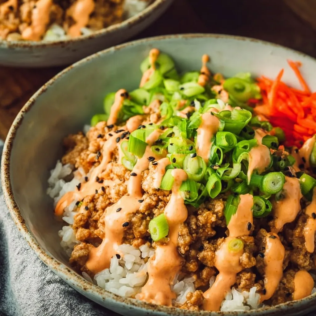 Ground Turkey Rice Bowls with Bang Bang Sauce