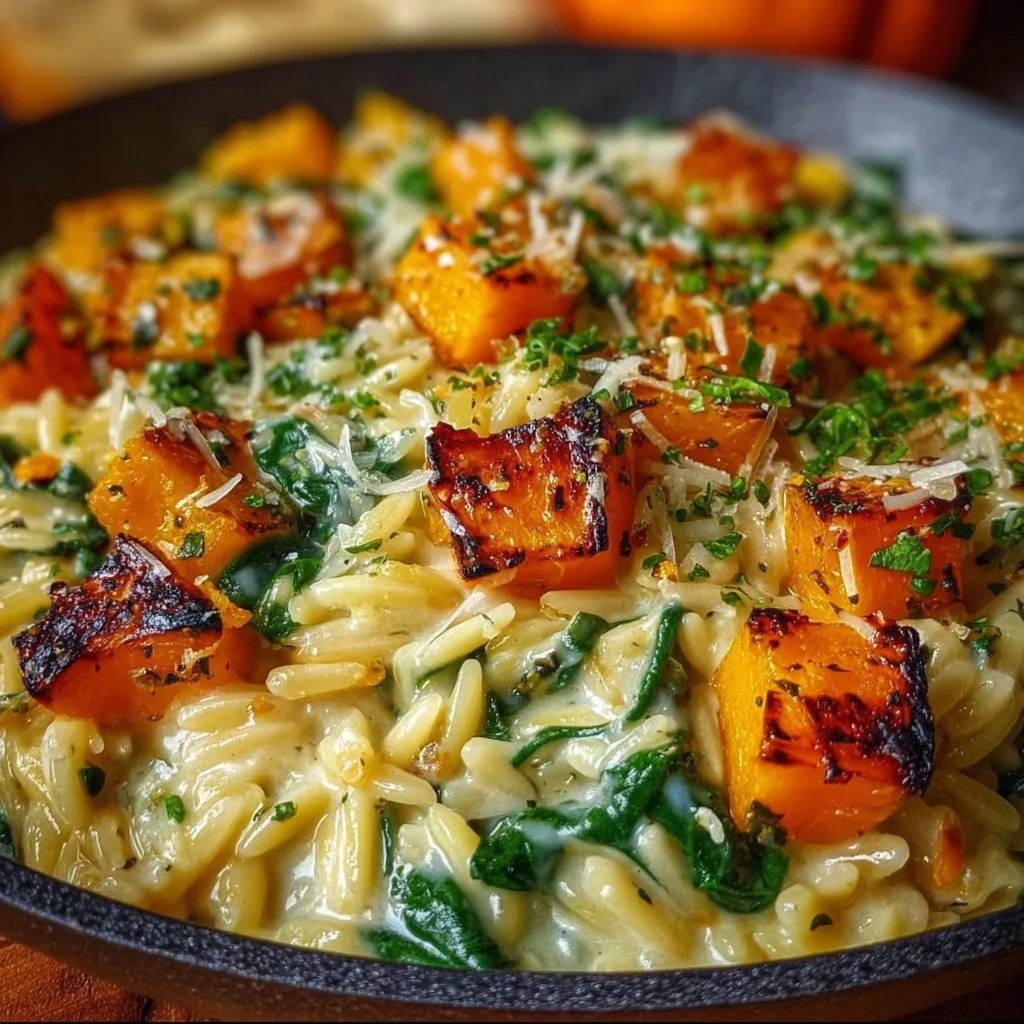 Creamy Orzo with Roasted Butternut Squash and Spinach