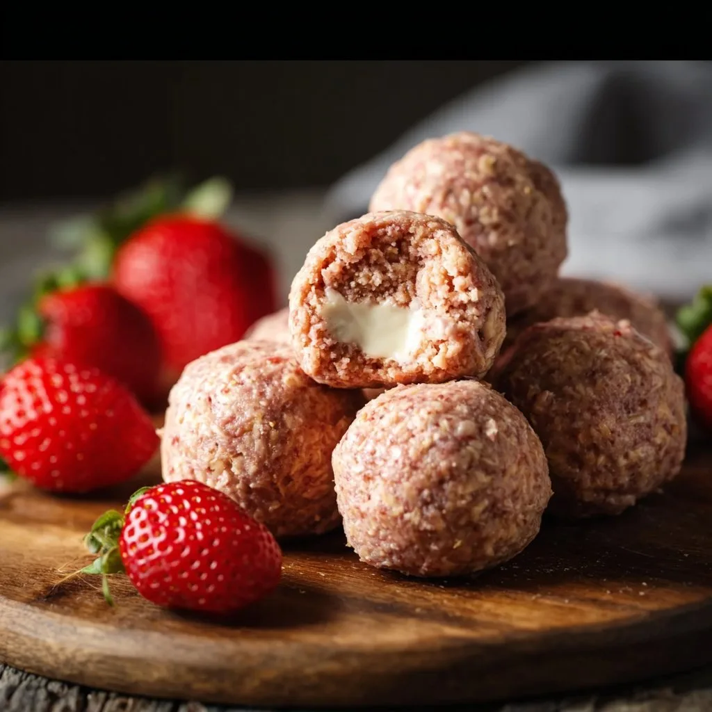 No-Bake Strawberry Cheesecake Protein Balls