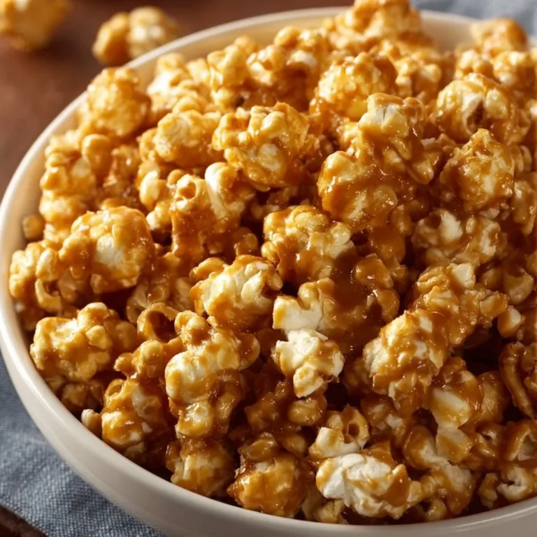 Bowl of delicious Amish caramel corn with a buttery coating