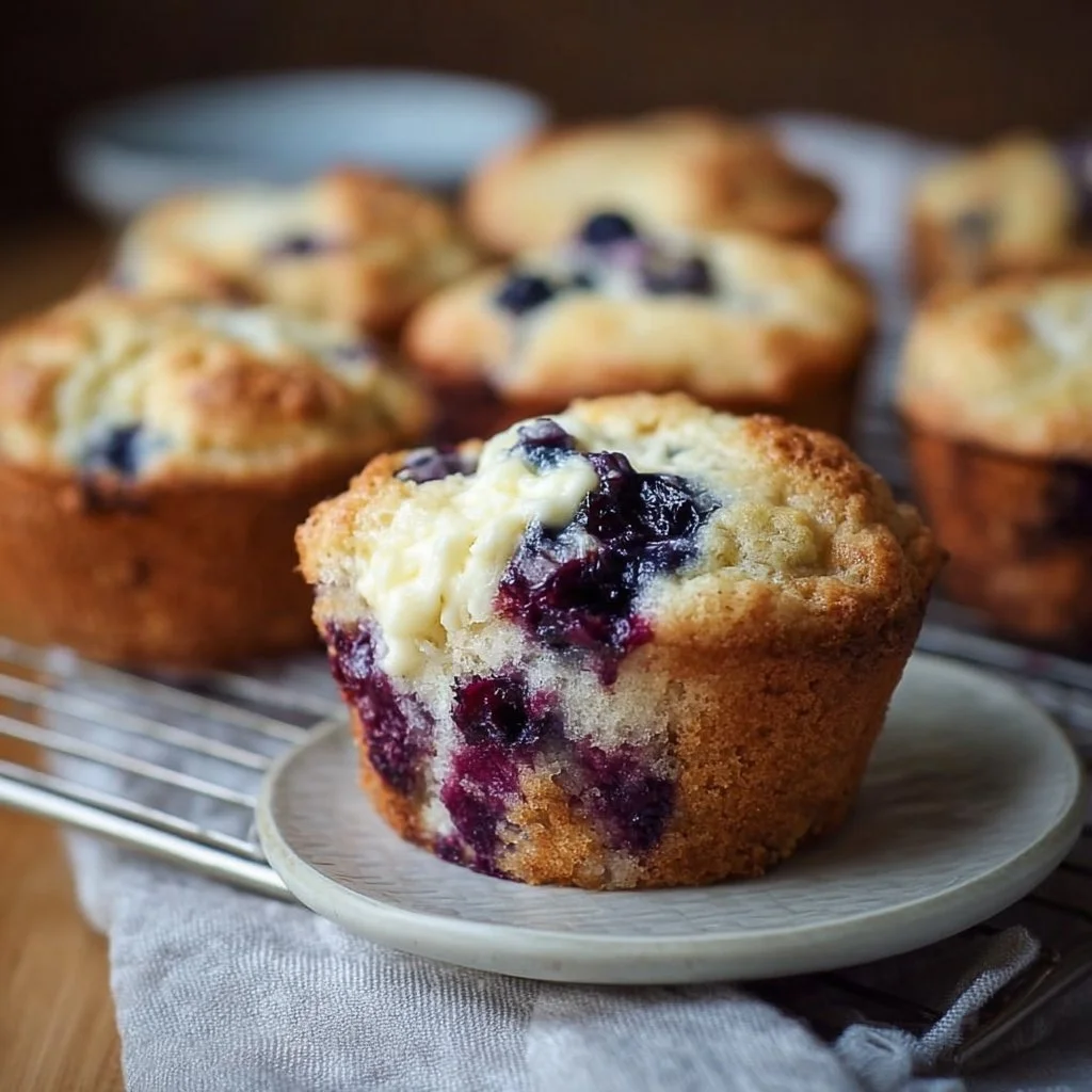 Blueberry cream cheese protein muffins fresh out of the oven