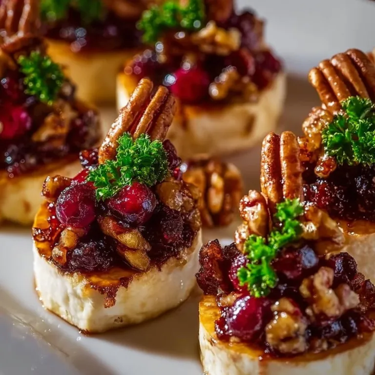 Delicious candied pecan cranberry brie bites appetizer