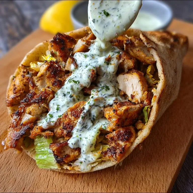 Delicious Chicken Shawarma with creamy garlic sauce served in a wrap