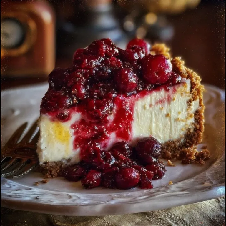 Cranberry Cheesecake Pie topped with fresh cranberries and a golden crust