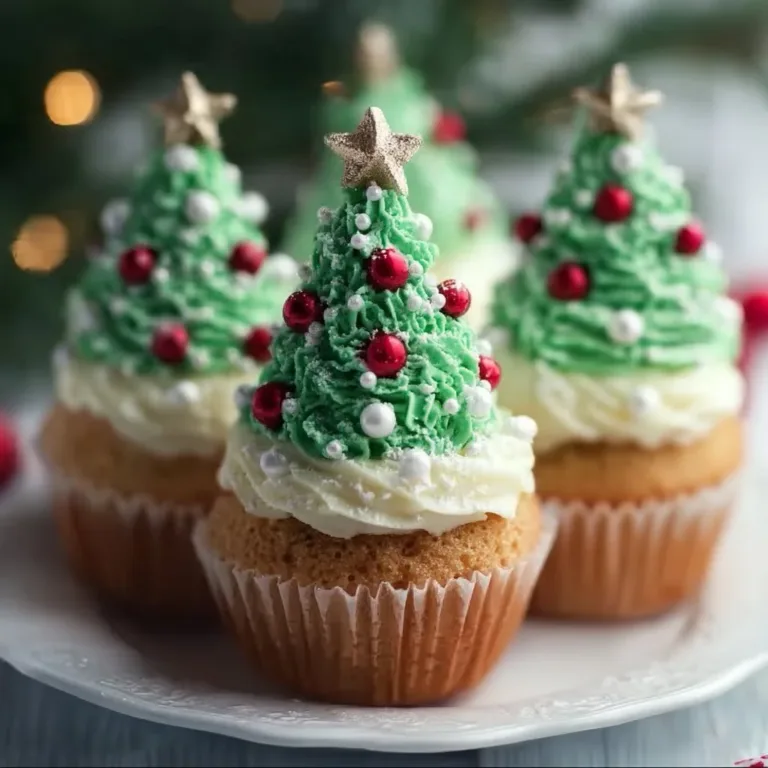 Festive Christmas Tree Cupcakes decorated for holiday celebrations