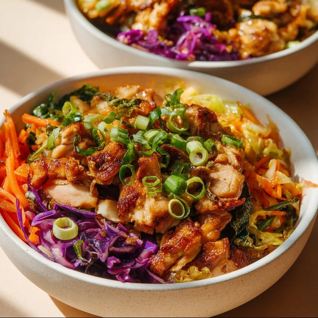 Delicious egg roll bowls with chicken and cabbage for a quick meal
