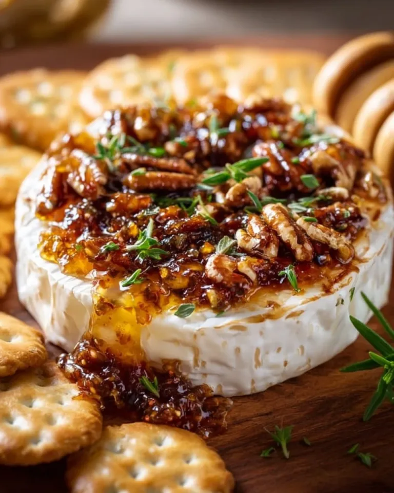 Goat cheese appetizer with fig jam and pecans on a serving platter