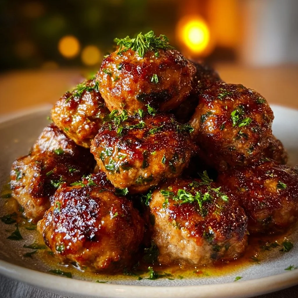 Delicious healthy apple cider turkey meatballs served on a plate