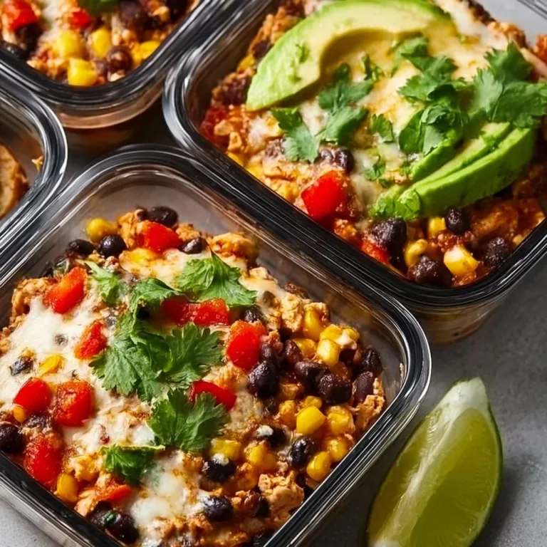 High-protein chicken enchilada bowls with cottage cheese in a colorful serving dish.