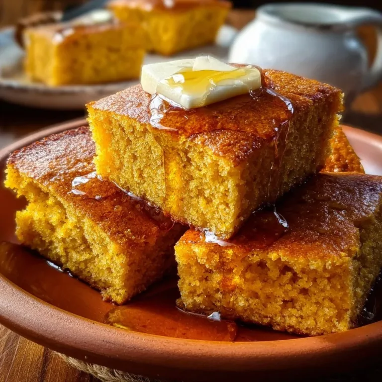 Delicious honey butter sweet potato cornbread served warm with honey drizzle