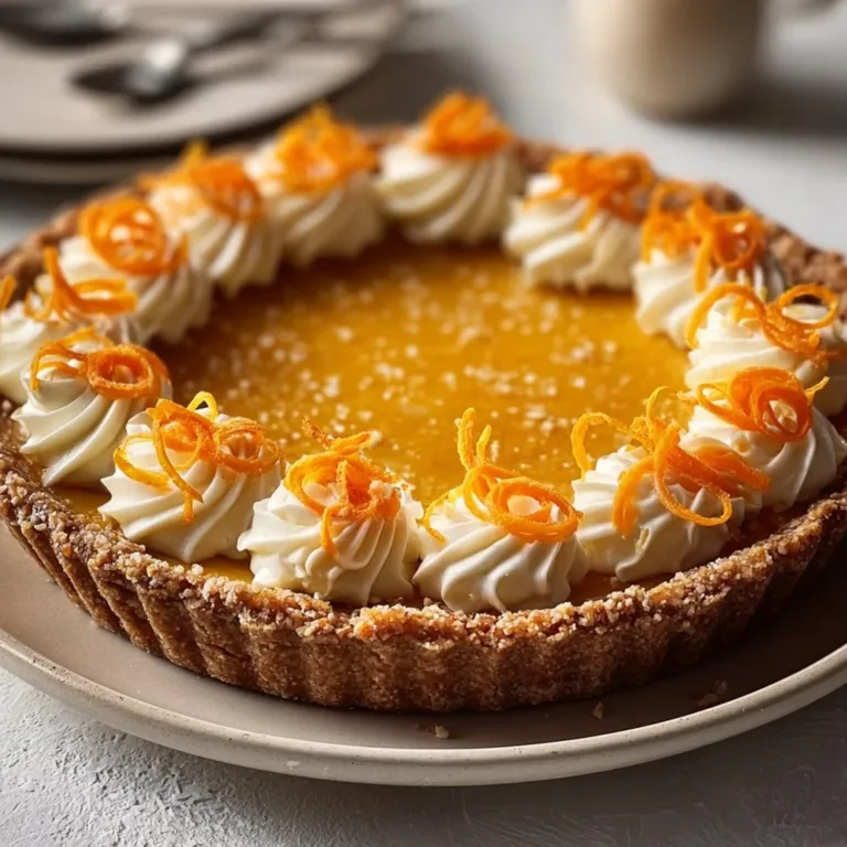 A slice of Honey Carrot Pie topped with honey and garnished with carrots.