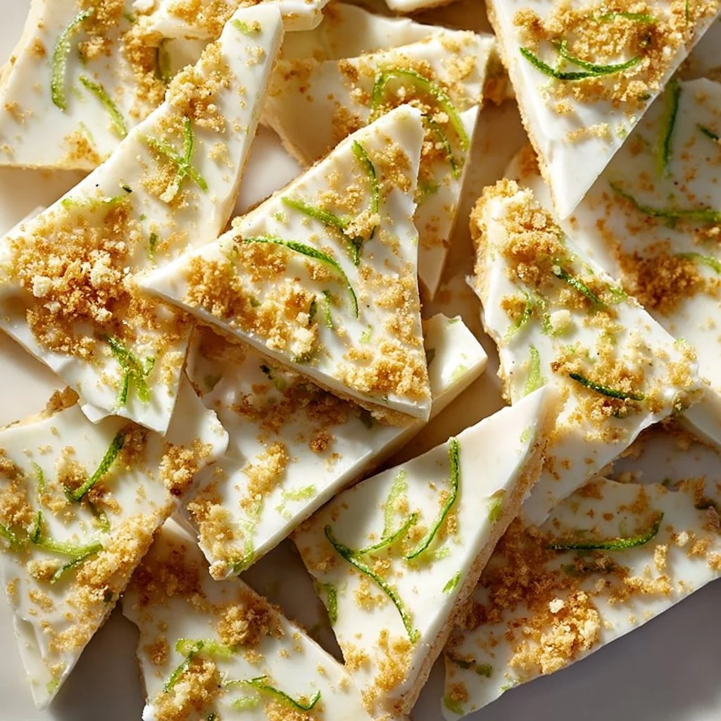 High protein key lime pie yogurt bark on a marble table