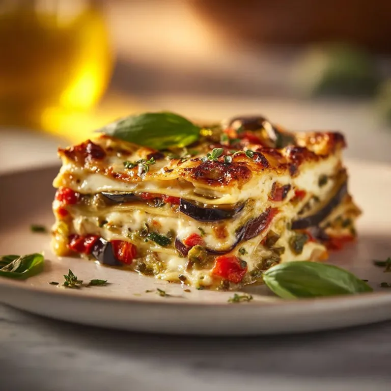 Layered Mediterranean Vegetable Lasagna with colorful vegetables and cheese