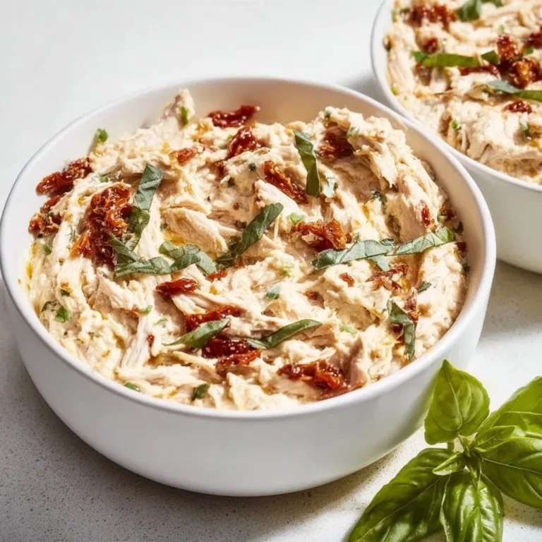 Lightened Marry Me Chicken Dip served in a bowl with fresh herbs on top.