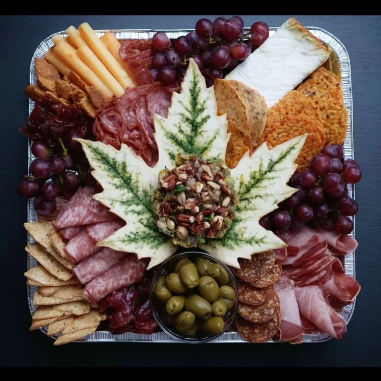 Maple Leaf Grazing Tray filled with gourmet cheeses, fruits, and charcuterie