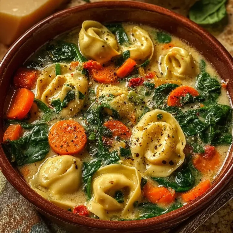 Delicious one-pot creamy tortellini soup served in a bowl with fresh herbs